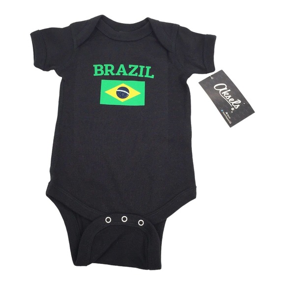 New Aksels Brazilian Flag Brazil One Piece 12 Months Black Green Baby Infant - Picture 1 of 5